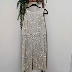 Adrianna Papell Beaded Cocktail Dress Size 10 Nude Biscotti Formal